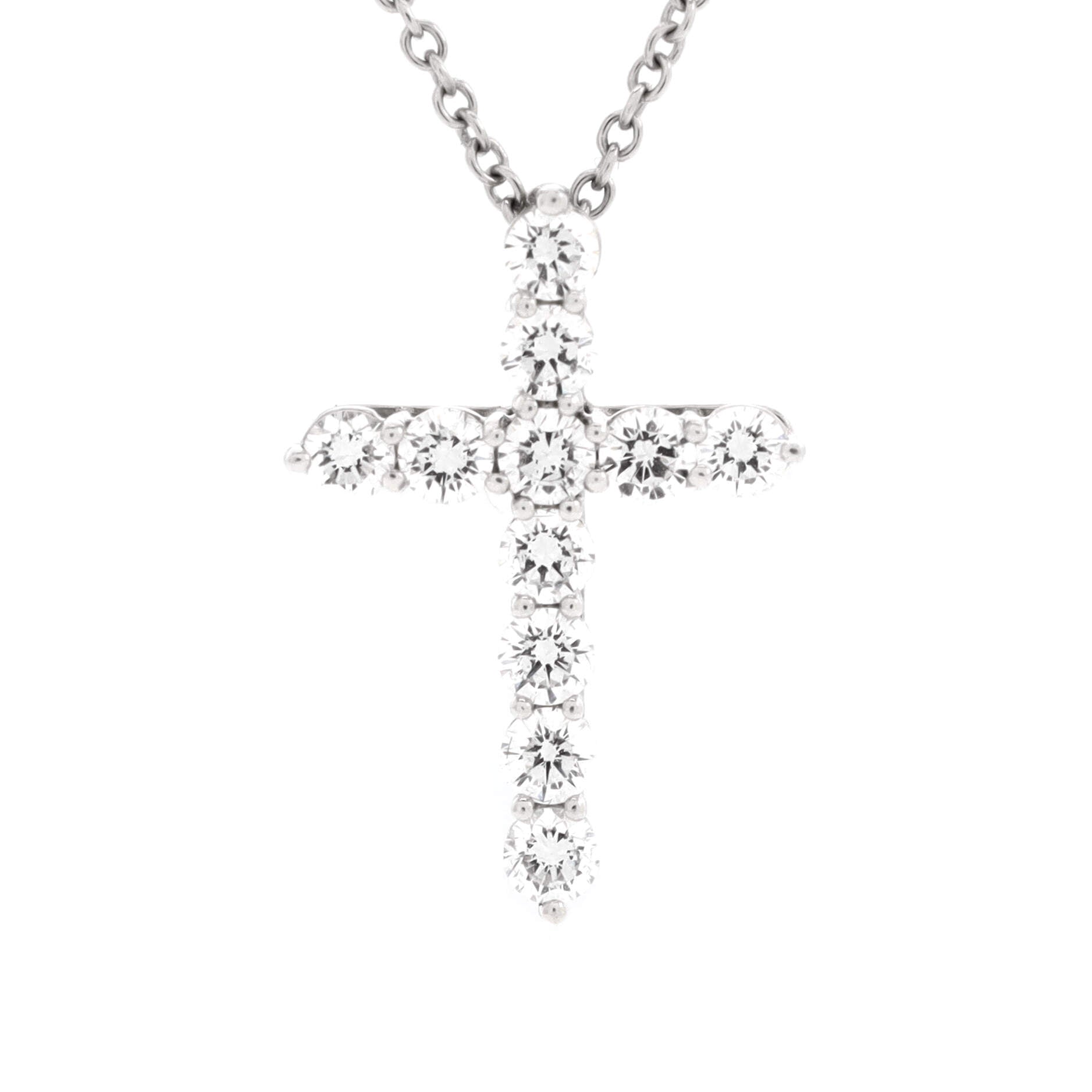 Cross Pendant Necklace Platinum and Diamonds Small