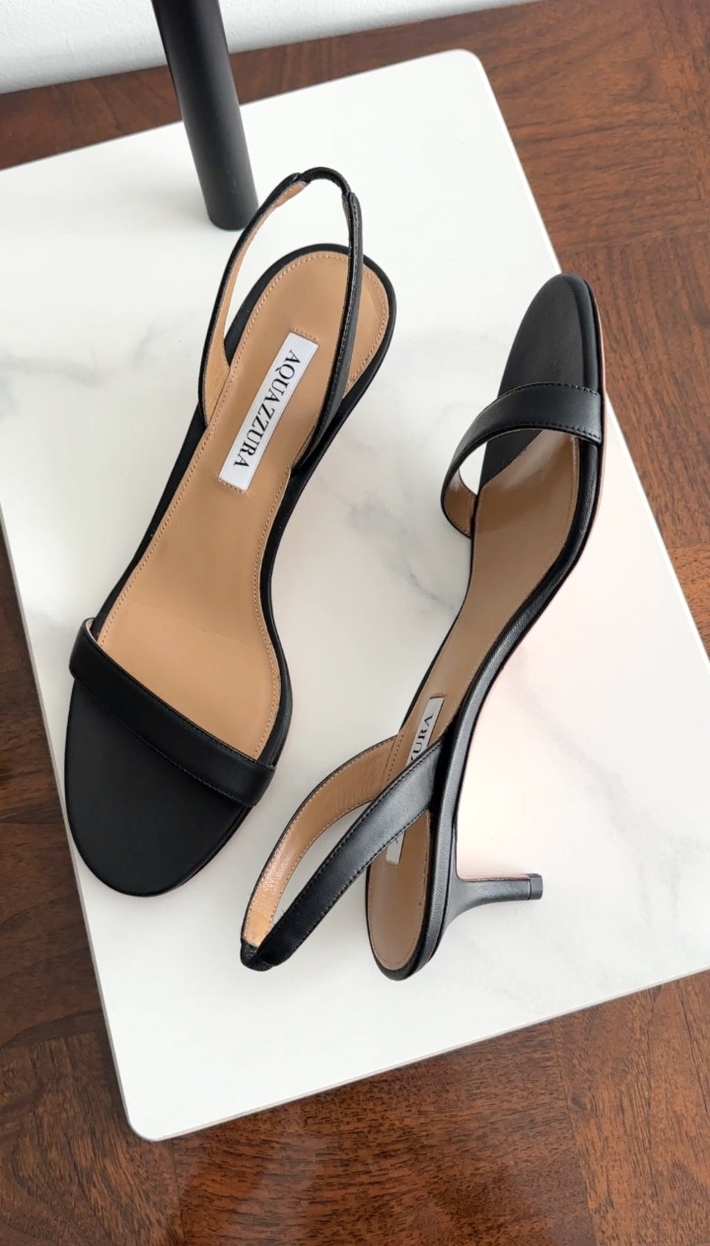 Aquazzura Black Leather So Nude Sandal 50 Singback Heels - 38.5