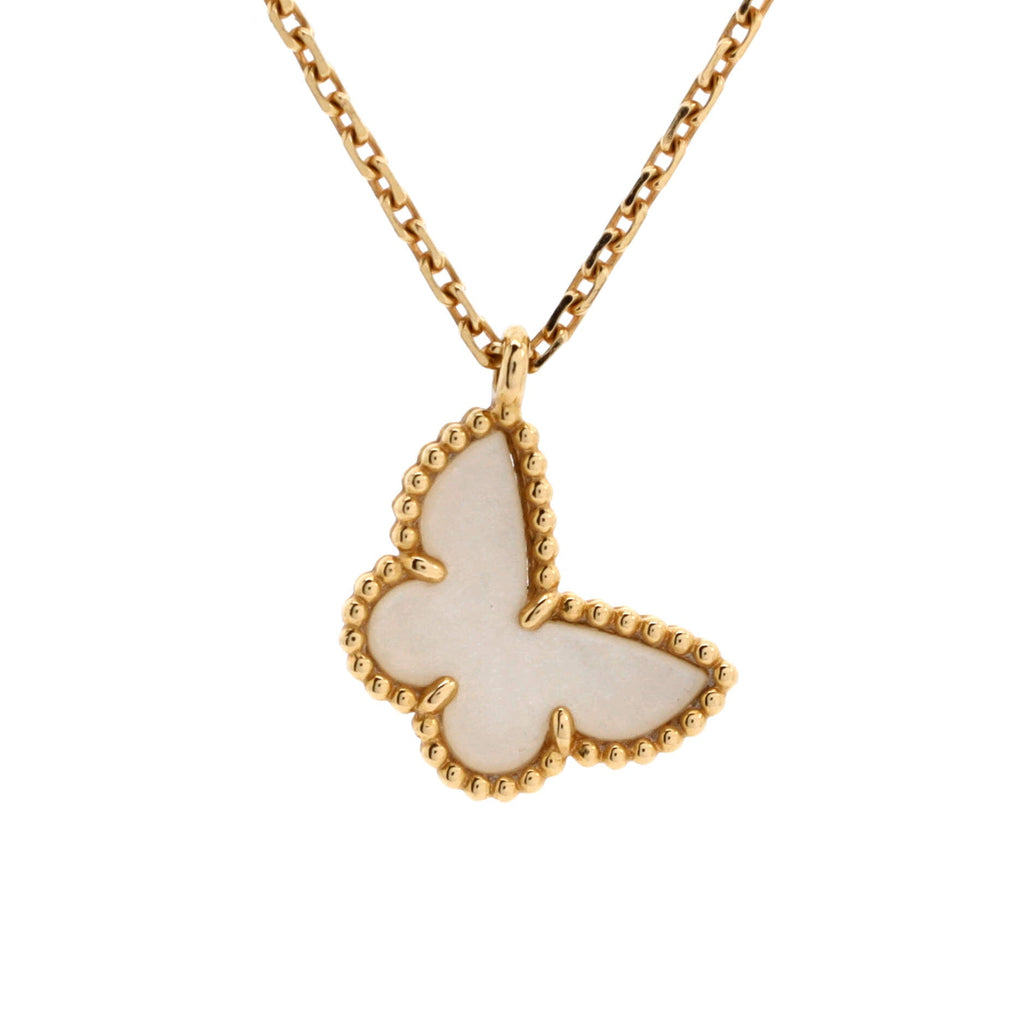 Sweet Alhambra Butterfly Pendant Necklace 18K Yellow Gold and Mother of Pearl