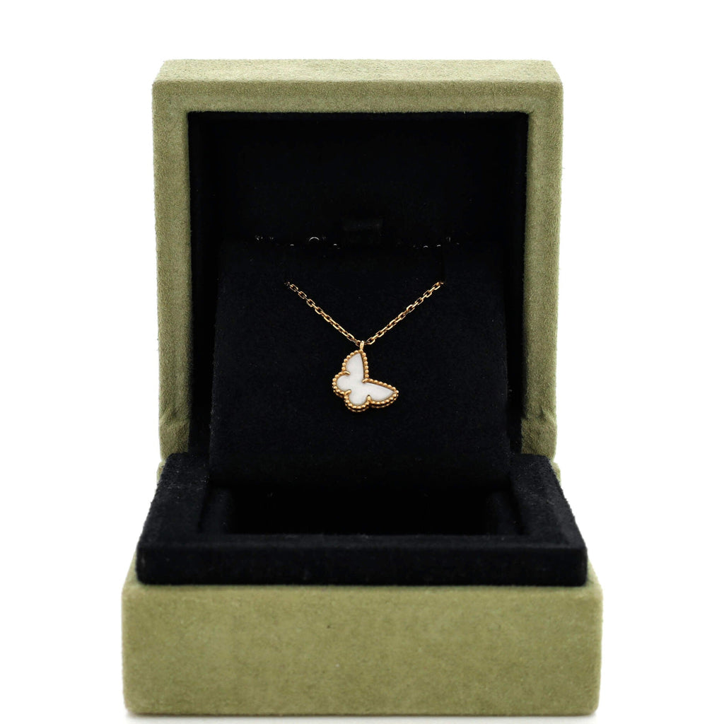 Sweet Alhambra Butterfly Pendant Necklace 18K Yellow Gold and Mother of Pearl