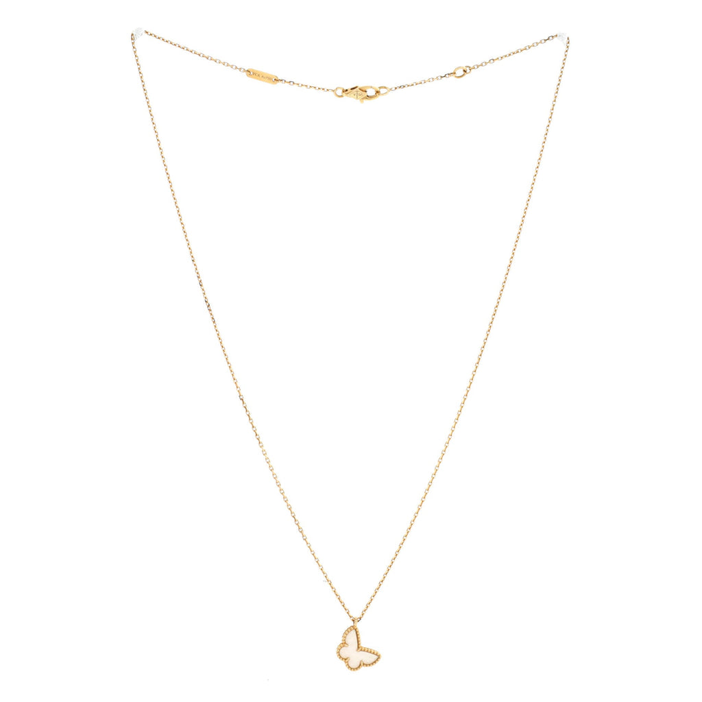 Sweet Alhambra Butterfly Pendant Necklace 18K Yellow Gold and Mother of Pearl