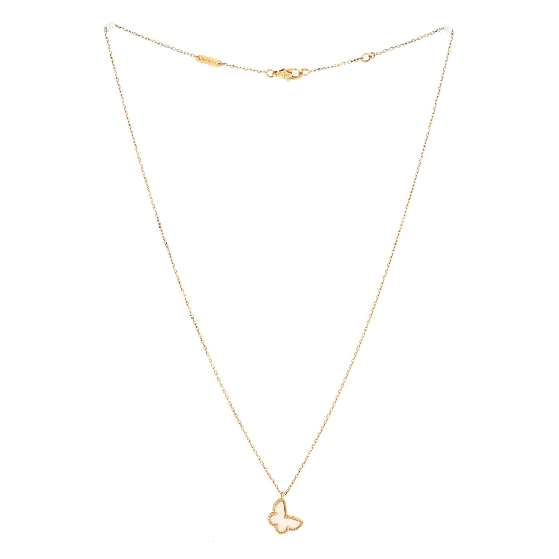 Sweet Alhambra Butterfly Pendant Necklace 18K Yellow Gold and Mother of Pearl