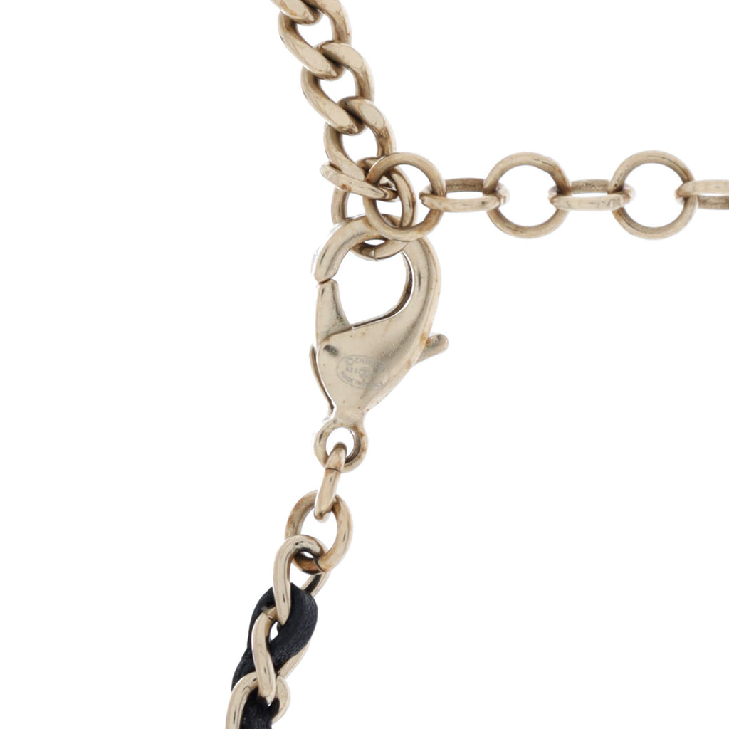 Double CC Chain Choker Necklace Metal with Leather and Crystals