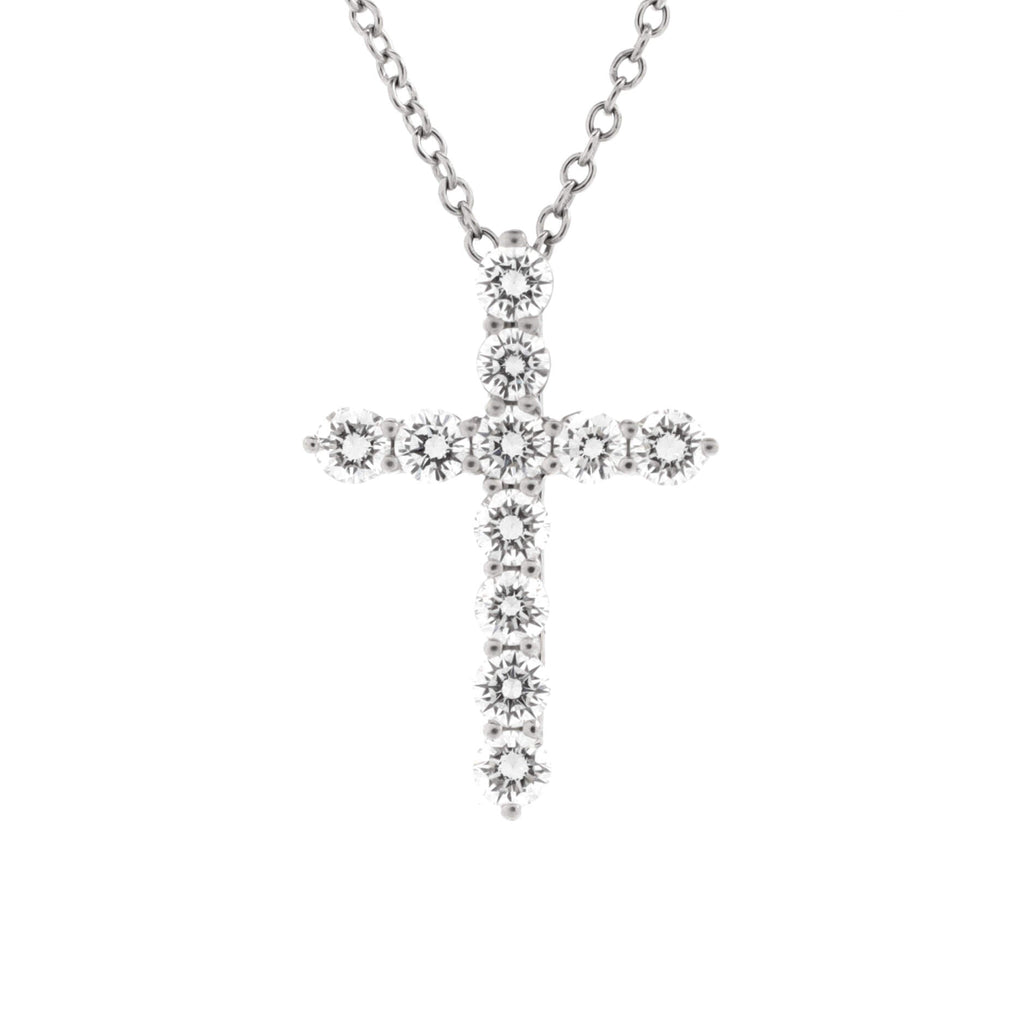 Cross Pendant Necklace Platinum and Diamonds Small
