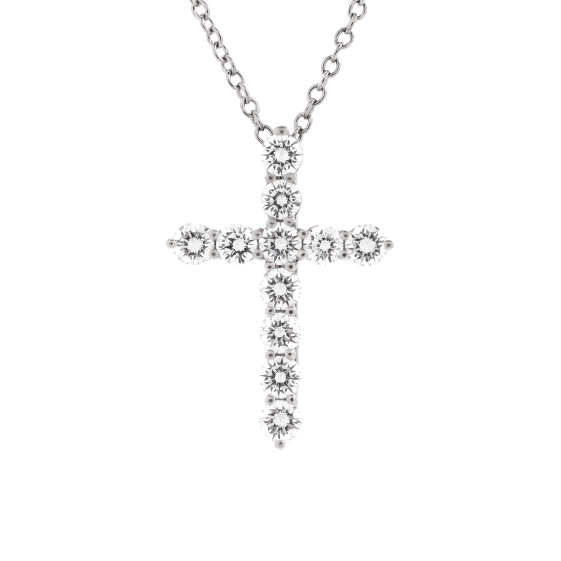 Cross Pendant Necklace Platinum and Diamonds Small