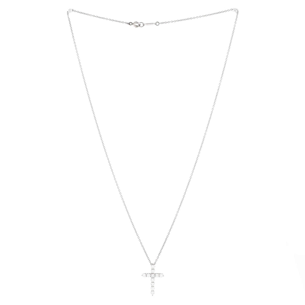 Cross Pendant Necklace Platinum and Diamonds Small