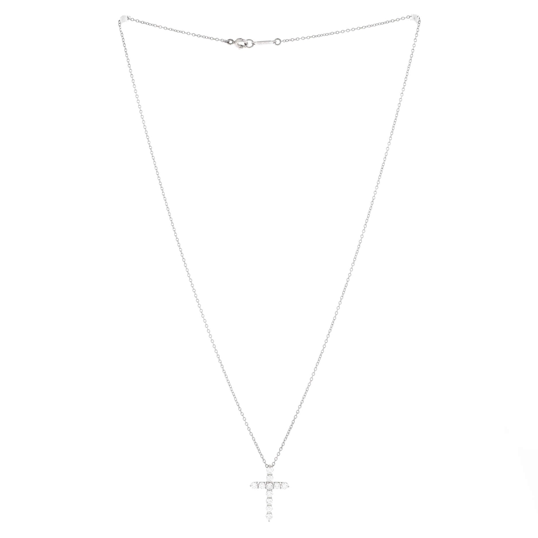 Cross Pendant Necklace Platinum and Diamonds Small