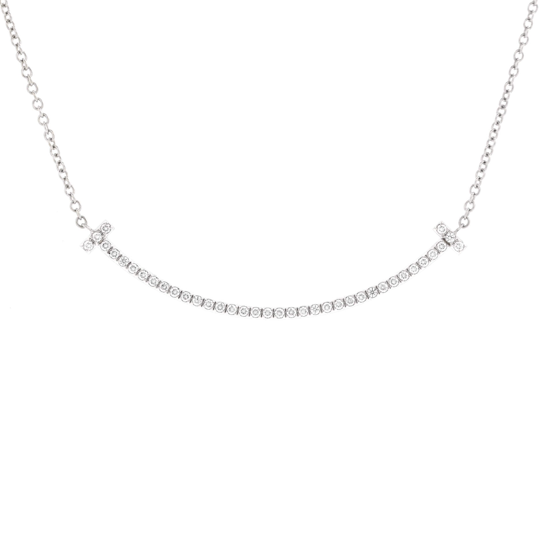 T Smile Pendant Necklace 18K White Gold with Diamonds Small