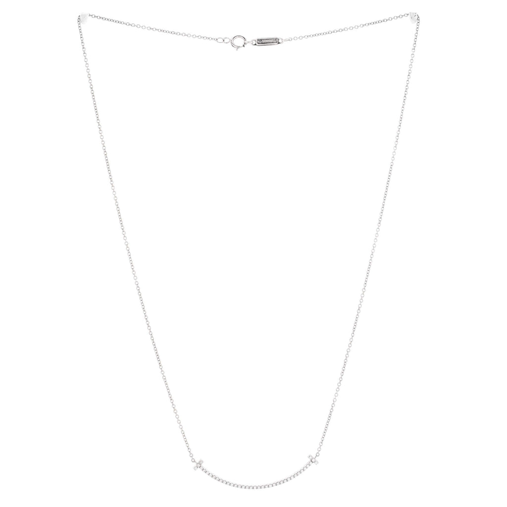 T Smile Pendant Necklace 18K White Gold with Diamonds Small