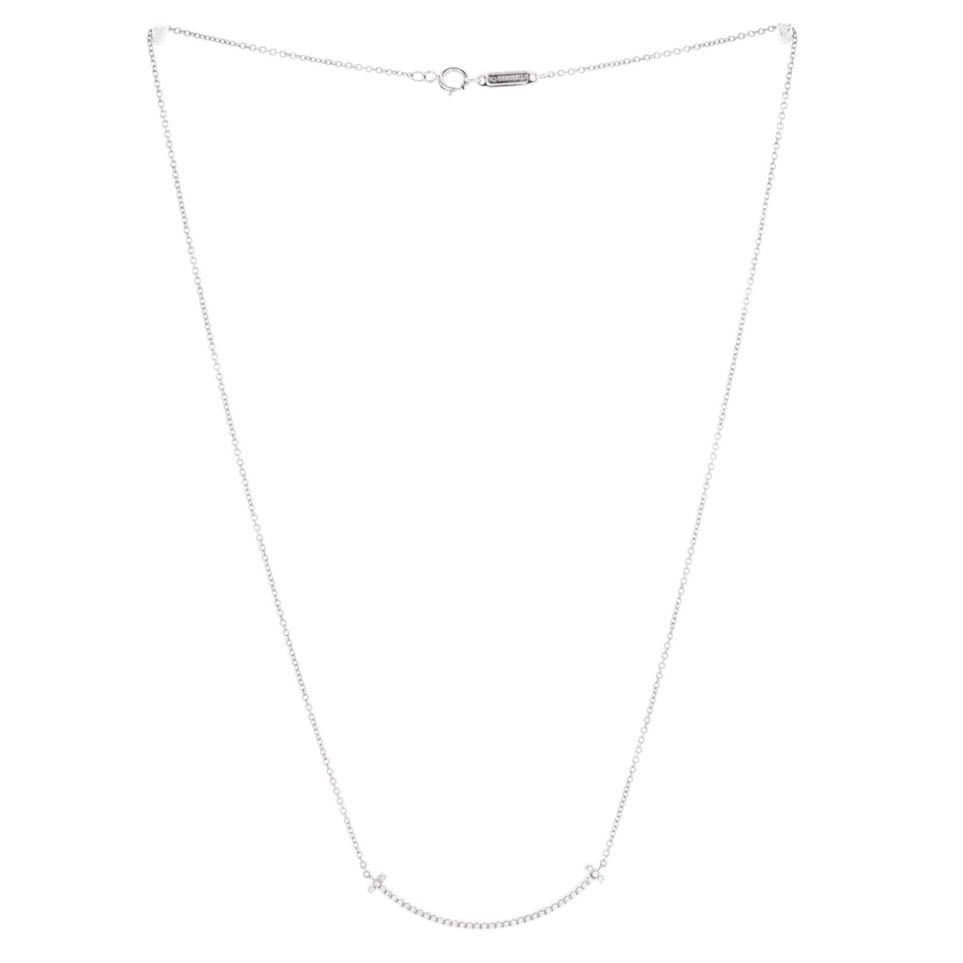 T Smile Pendant Necklace 18K White Gold with Diamonds Small
