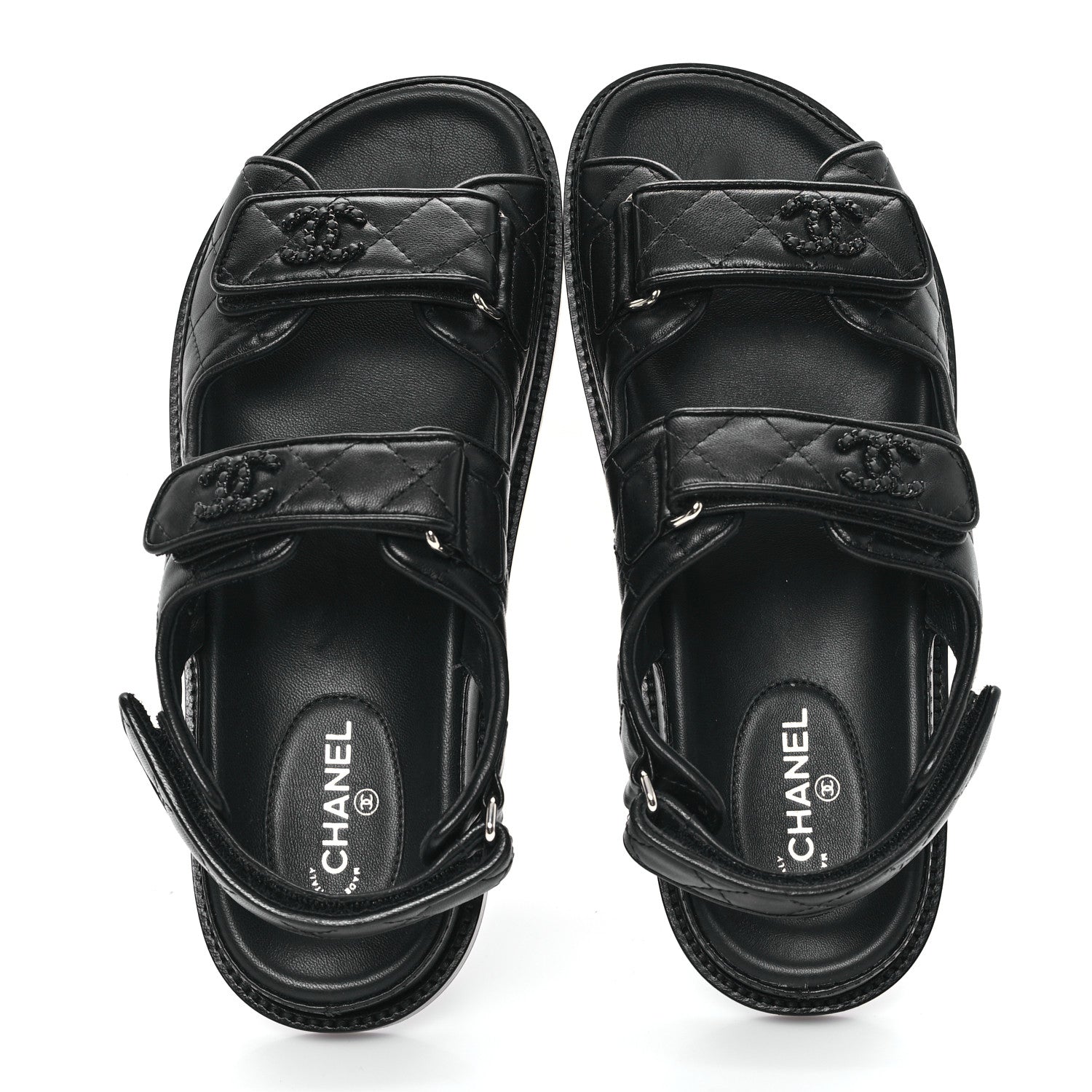 Lambskin Quilted Velcro Dad Sandals 37.5 So Black
