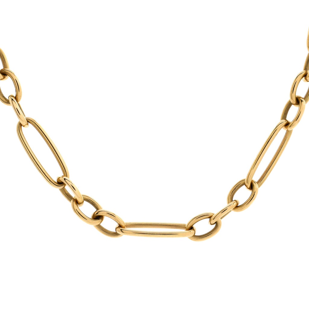 Oval and Round Link Chain Necklace Yellow Gold 18"