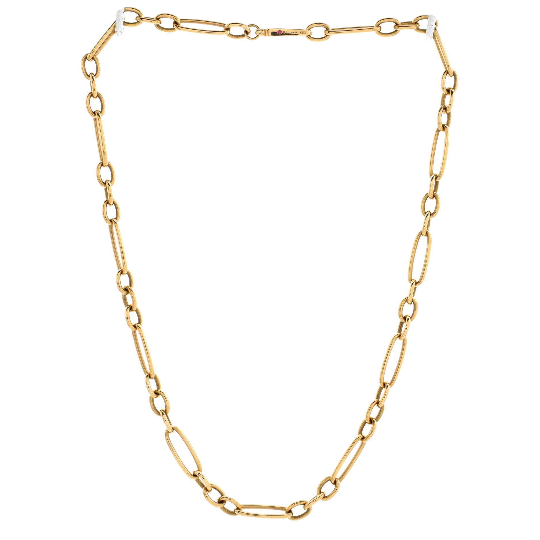 Oval and Round Link Chain Necklace Yellow Gold 18"