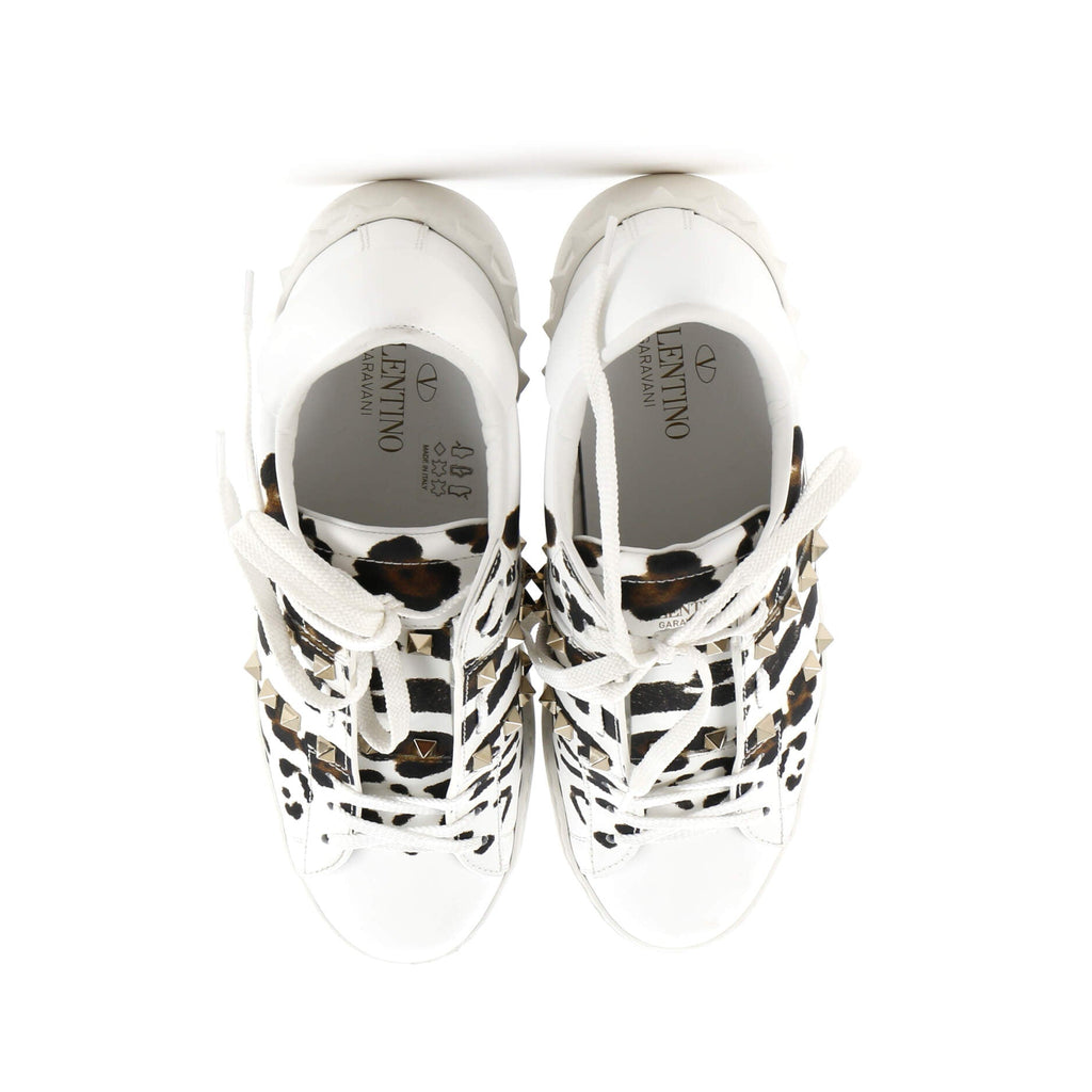 Women's Rockstud Open Sneakers Printed Leather