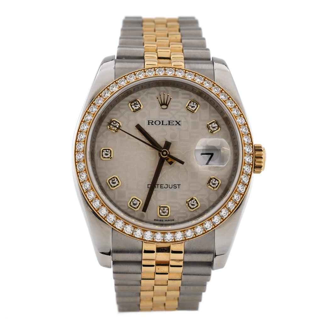 Oyster Perpetual Datejust Automatic Watch Stainless Steel and Yellow Gold with Diamond Bezel and Markers 36