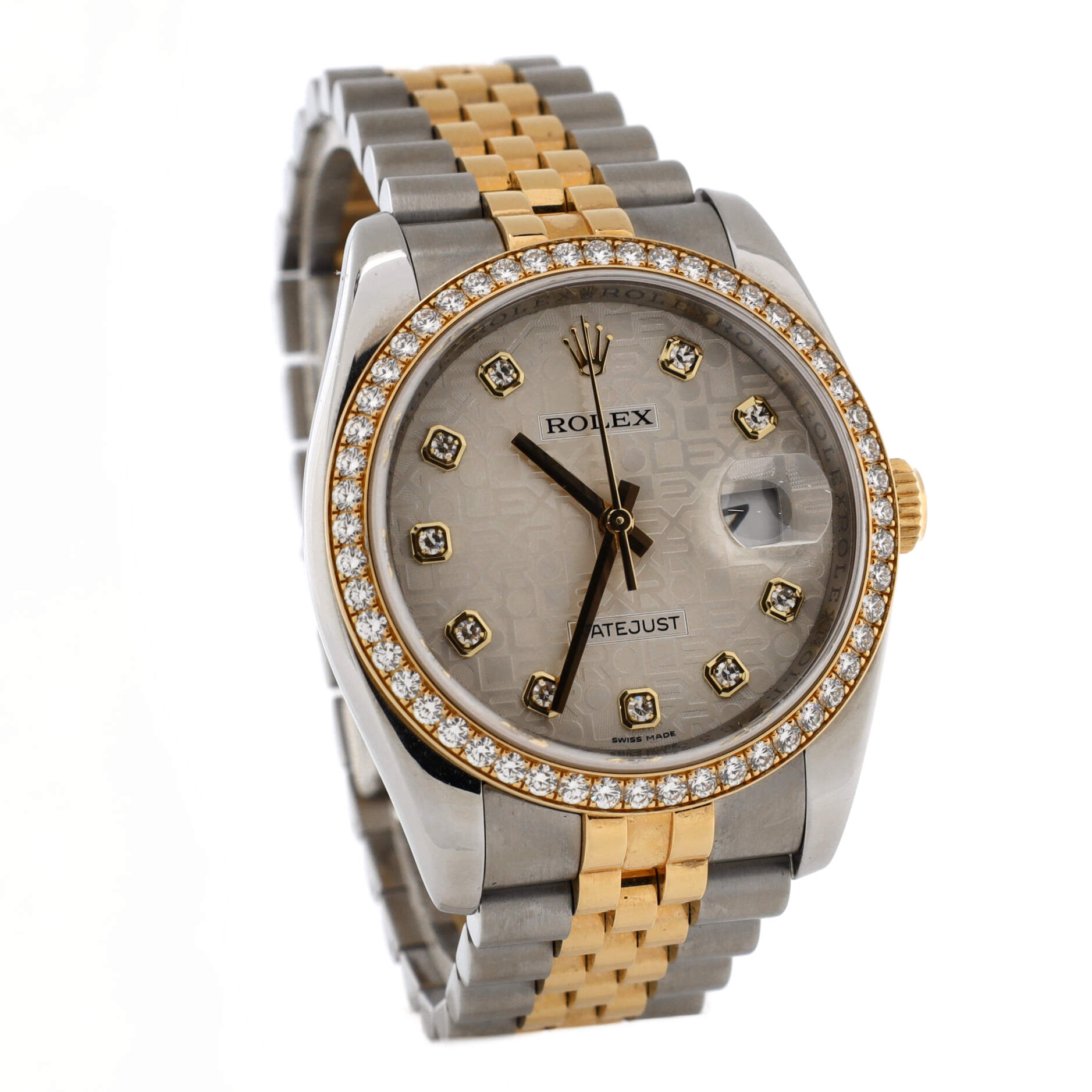 Oyster Perpetual Datejust Automatic Watch Stainless Steel and Yellow Gold with Diamond Bezel and Markers 36