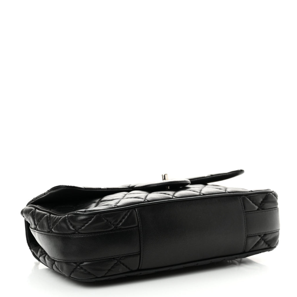 Lambskin Quilted Jumbo Easy Carry Flap Black