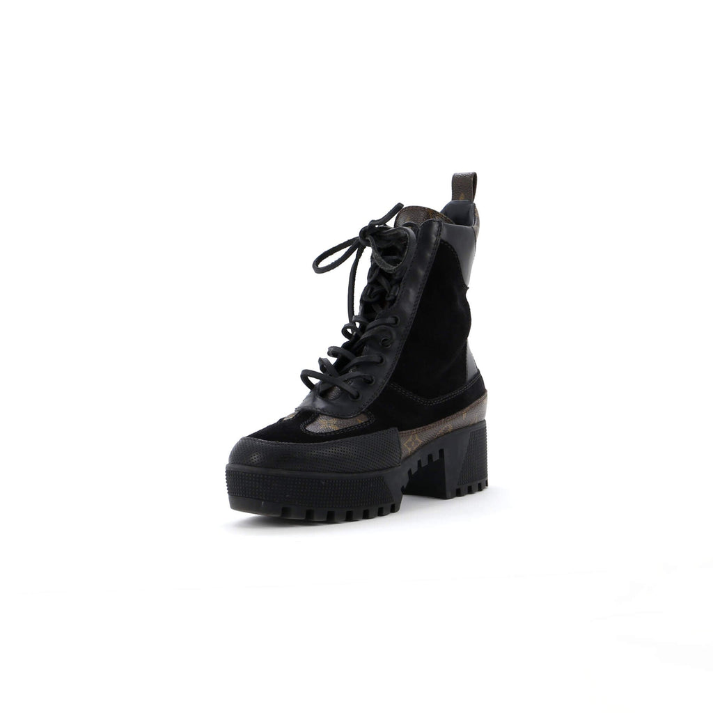 Women's Laureate Platform Desert Boots Suede with Monogram Canvas