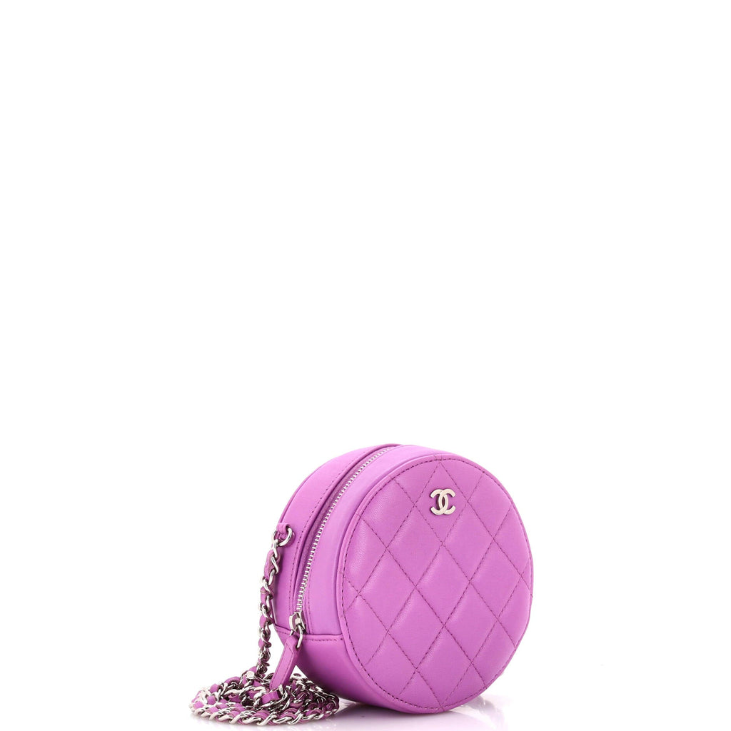 Round Clutch with Chain Quilted Lambskin Mini
