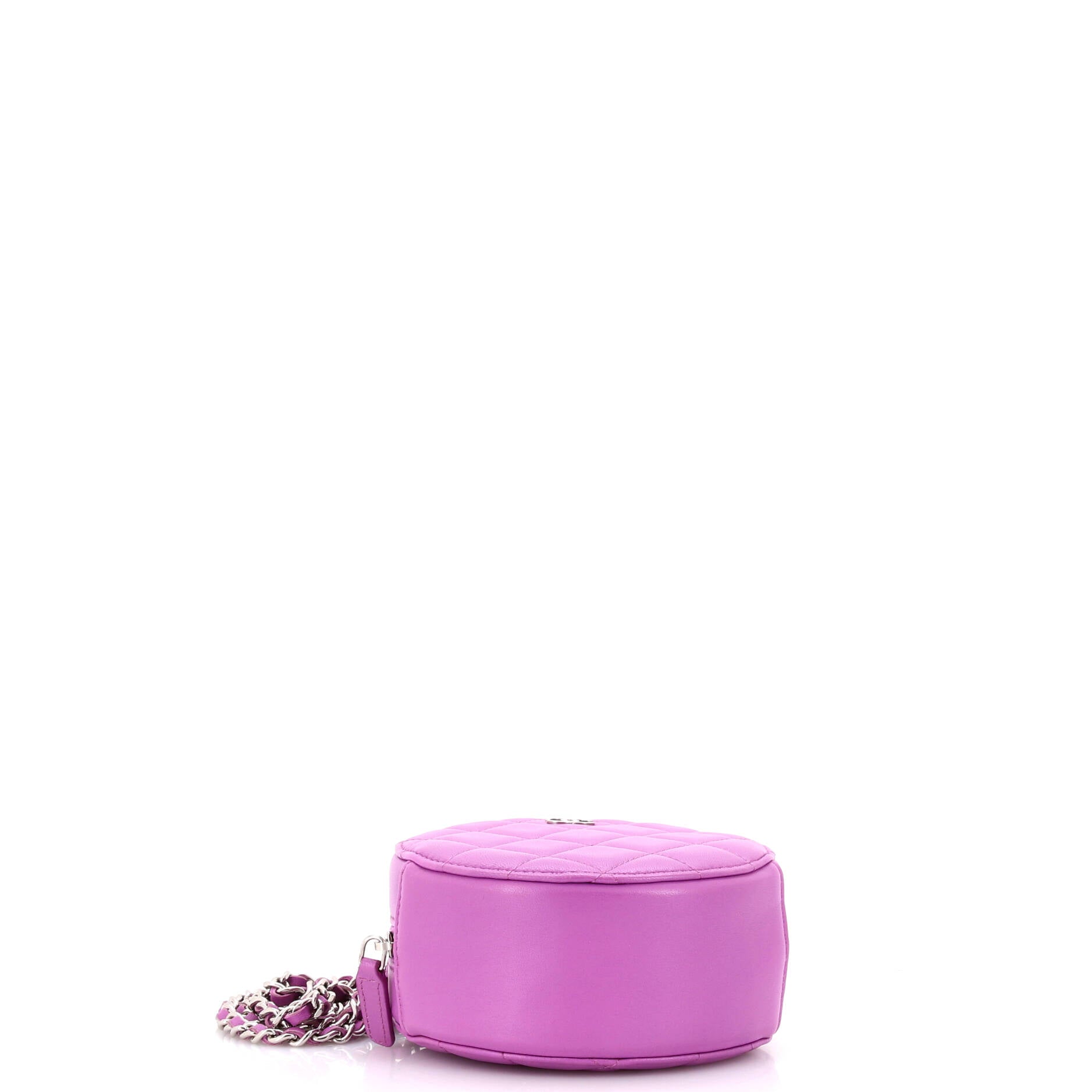 Round Clutch with Chain Quilted Lambskin Mini