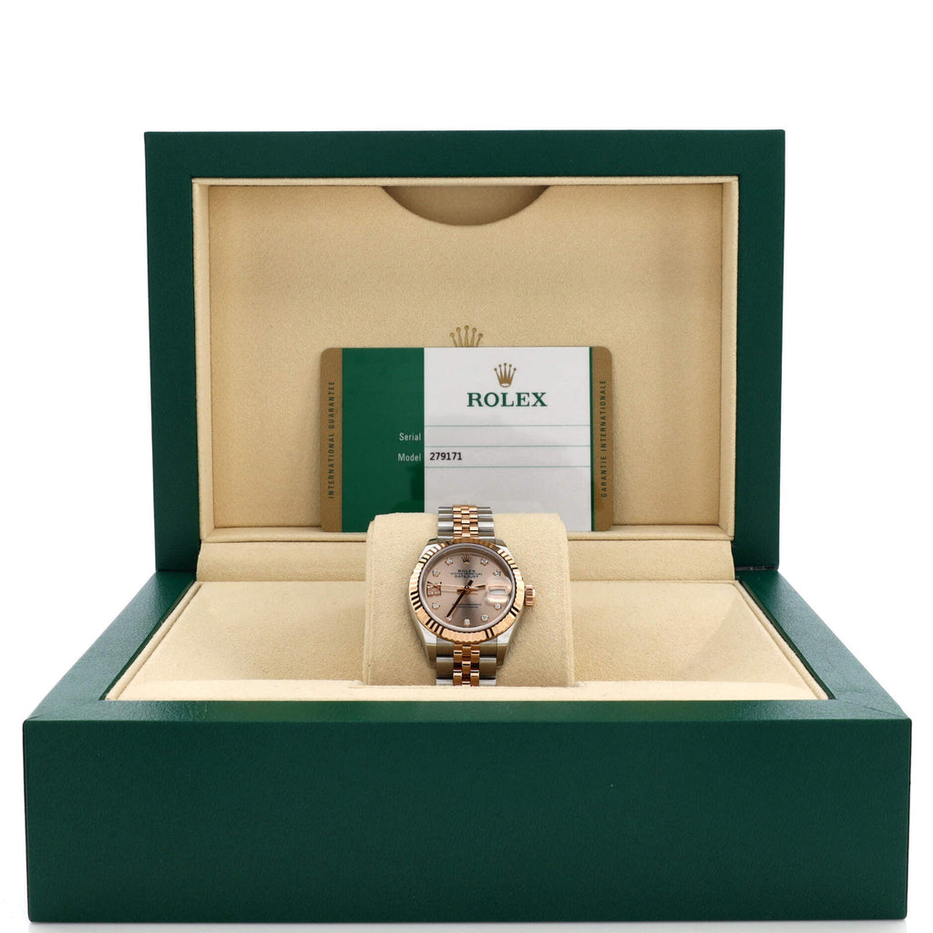 Oyster Perpetual Datejust Automatic Watch Stainless Steel and Rose Gold with Diamond Markers and IX Numeral 28