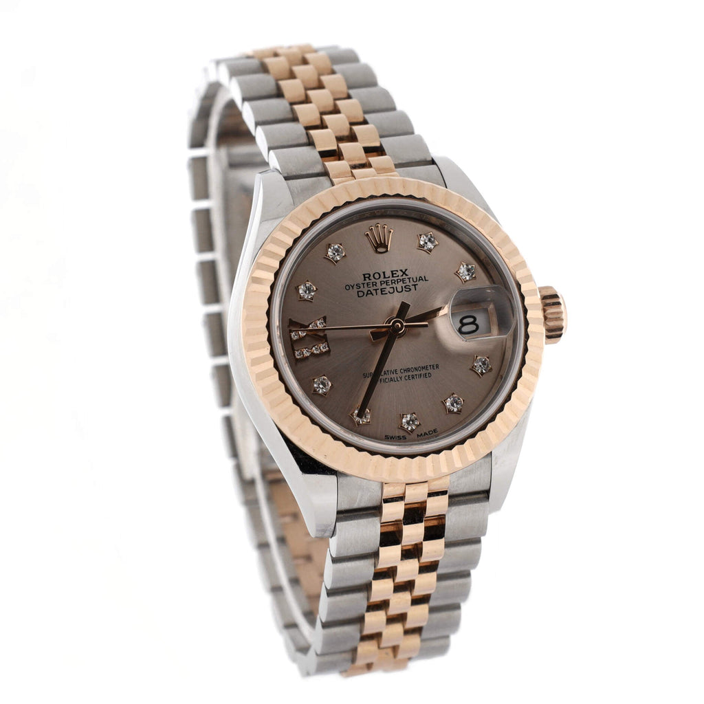 Oyster Perpetual Datejust Automatic Watch Stainless Steel and Rose Gold with Diamond Markers and IX Numeral 28