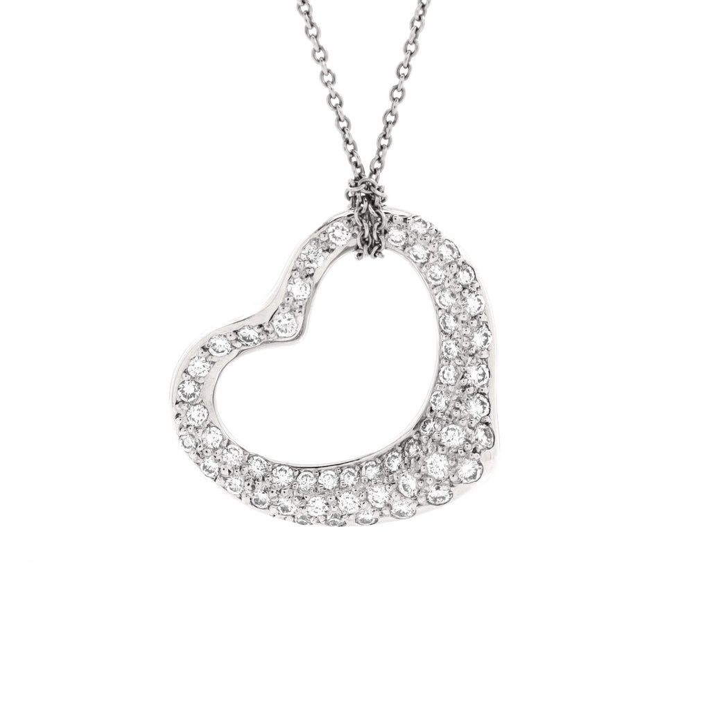 Elsa Peretti Open Heart Pendant Necklace Platinum with Pave Diamonds 22mm