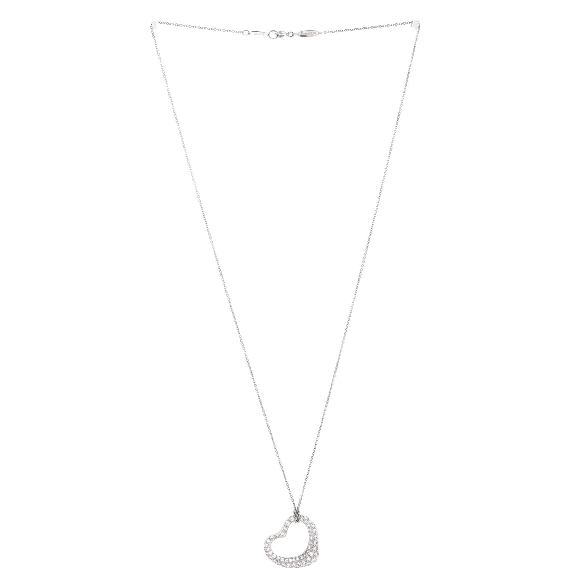 Elsa Peretti Open Heart Pendant Necklace Platinum with Pave Diamonds 22mm