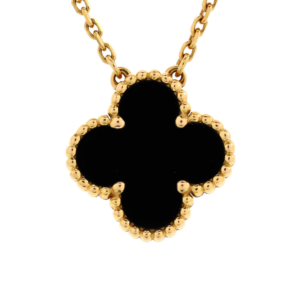 Vintage Alhambra Pendant Necklace 18K Yellow Gold and Onyx