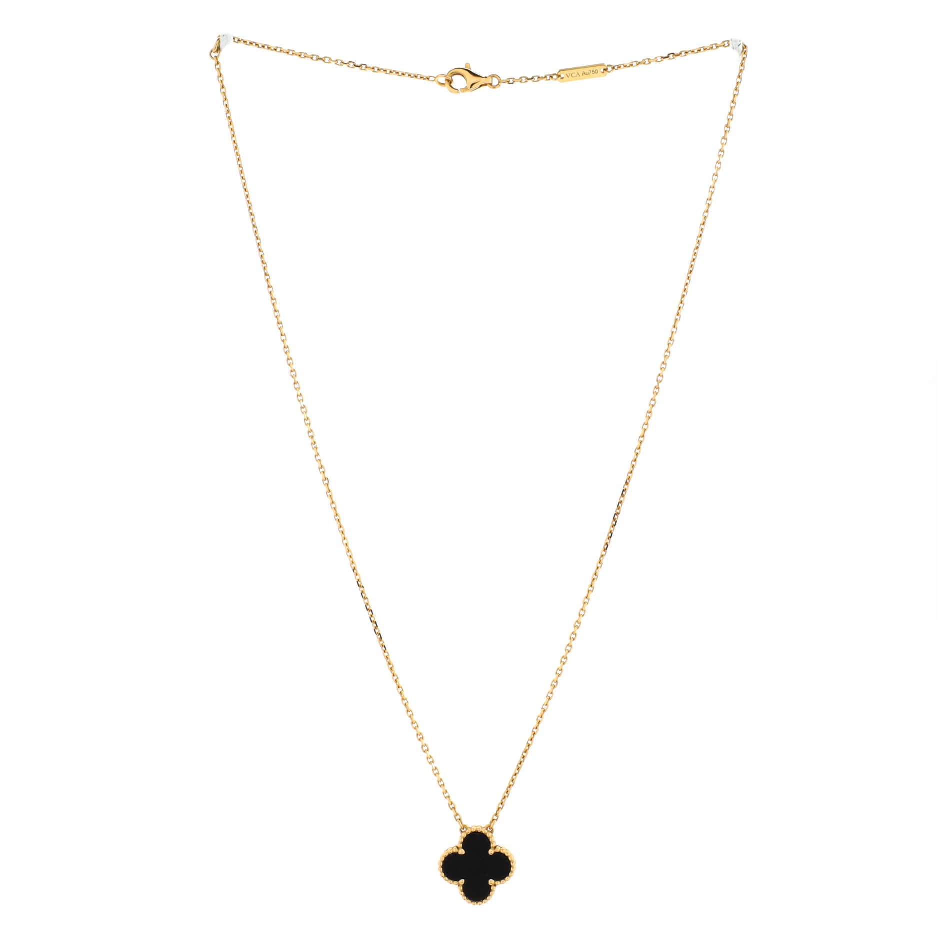 Vintage Alhambra Pendant Necklace 18K Yellow Gold and Onyx