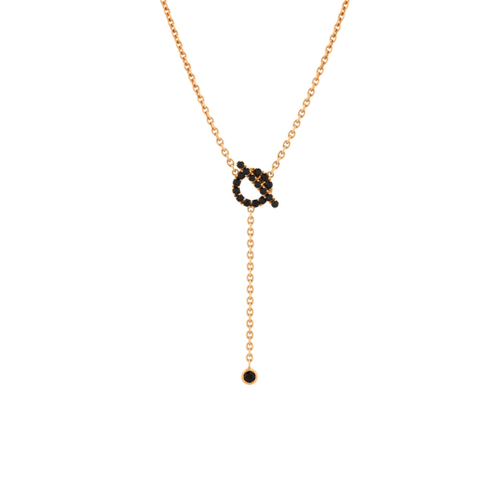Finesse Lariat Pendant Necklace 18K Rose Gold and Black Spinels