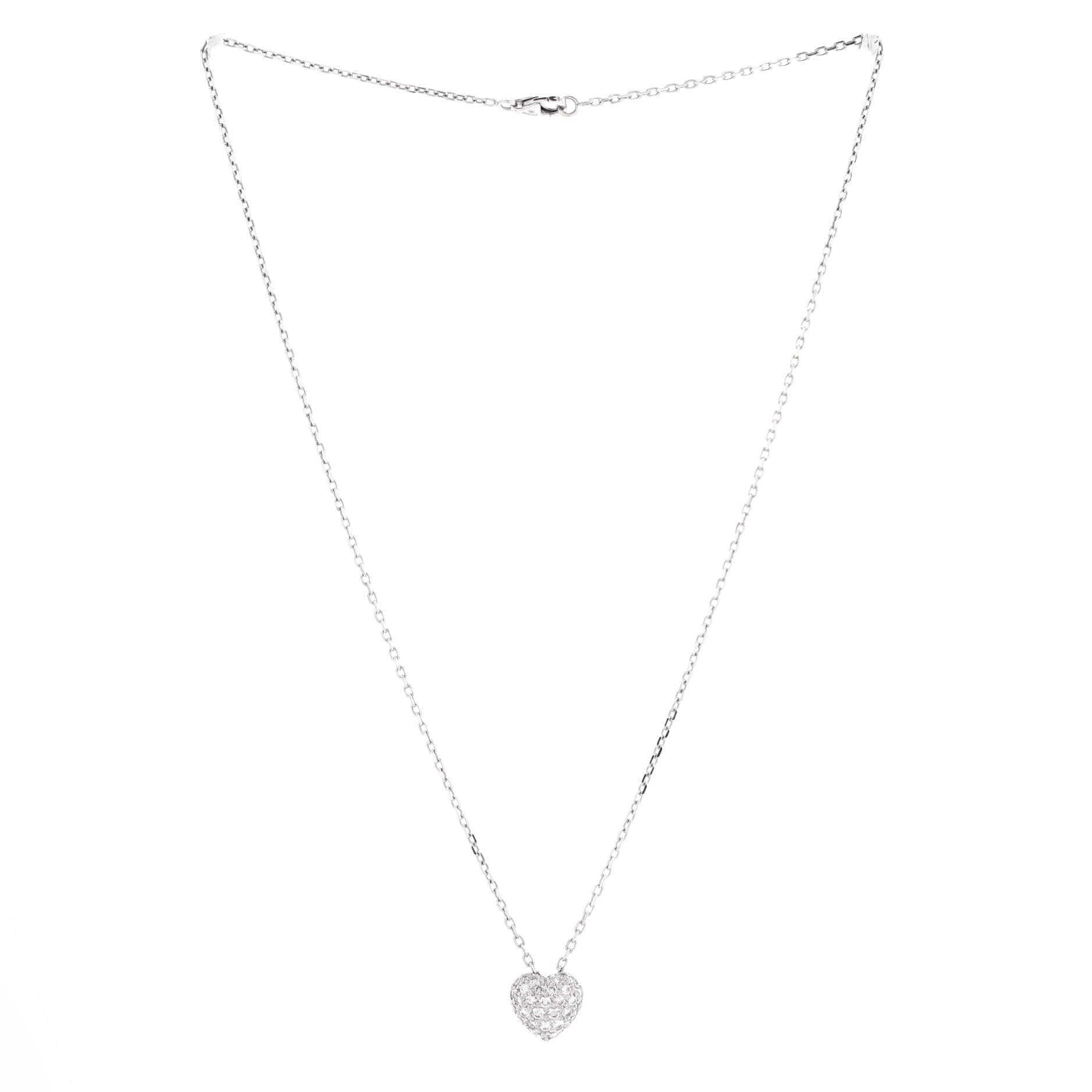 Heart Pendant Necklace 18K White Gold and Pave Diamonds Medium