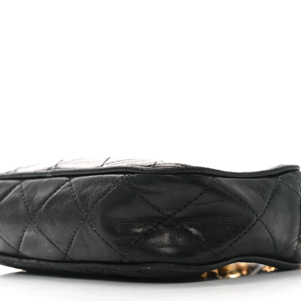 Lambskin Quilted Tassel Camera Case Black