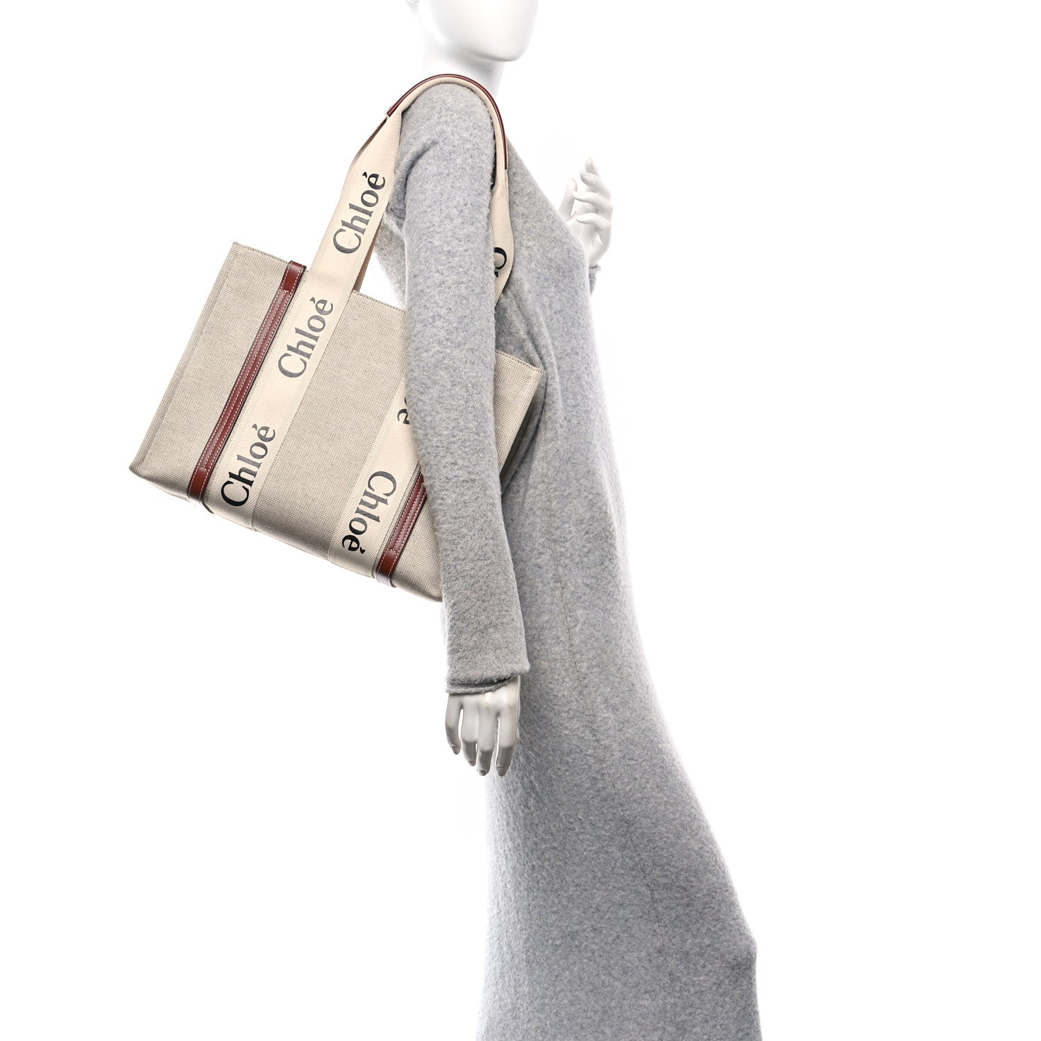 Cotton Calfskin Medium Woody Ribbon Tote White Brown