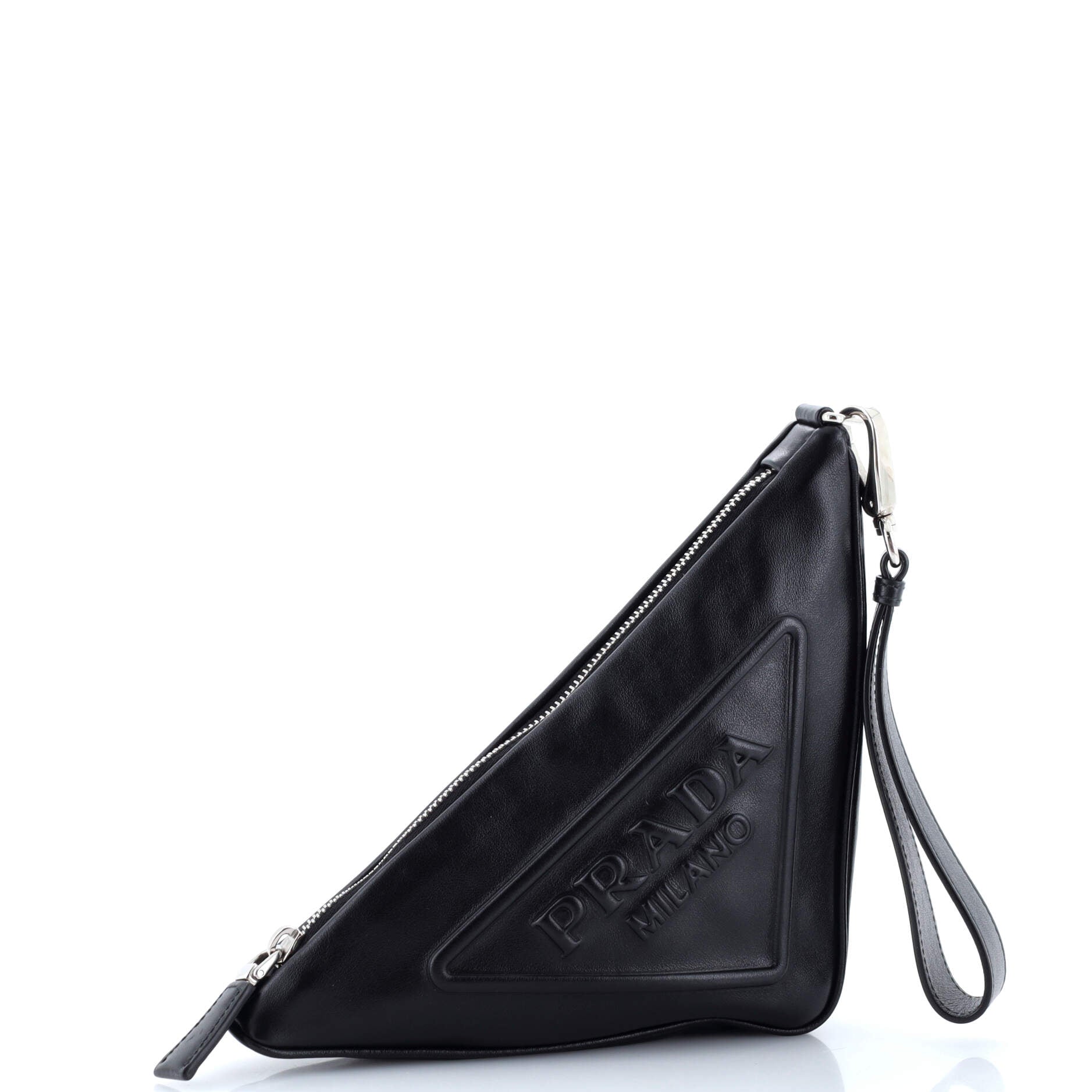 Triangle Logo Wristlet Pouch Embossed Leather