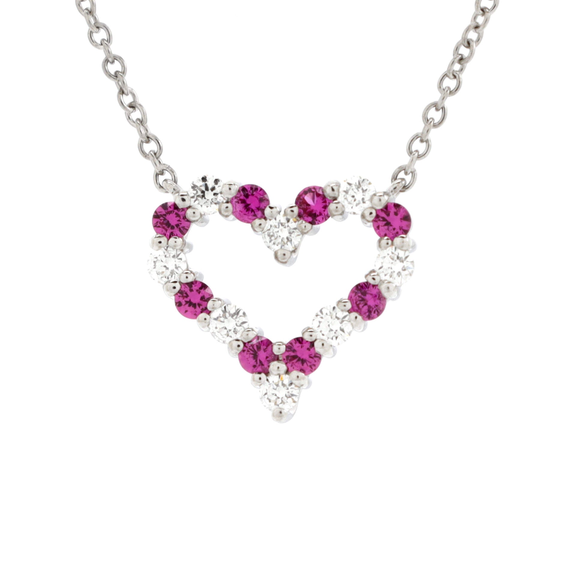 Sentimental Heart Pendant Necklace Platinum with Diamonds and Pink Sapphires Mini