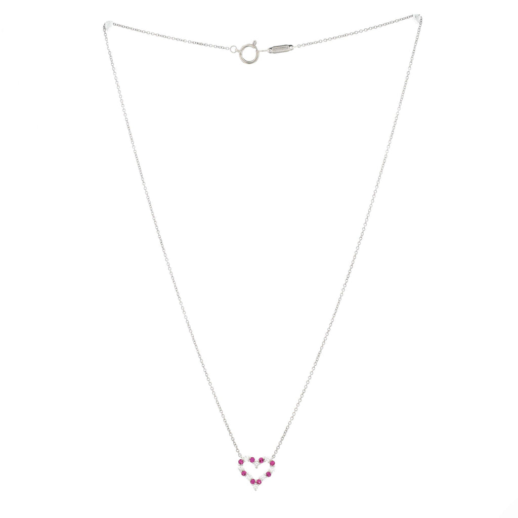 Sentimental Heart Pendant Necklace Platinum with Diamonds and Pink Sapphires Mini