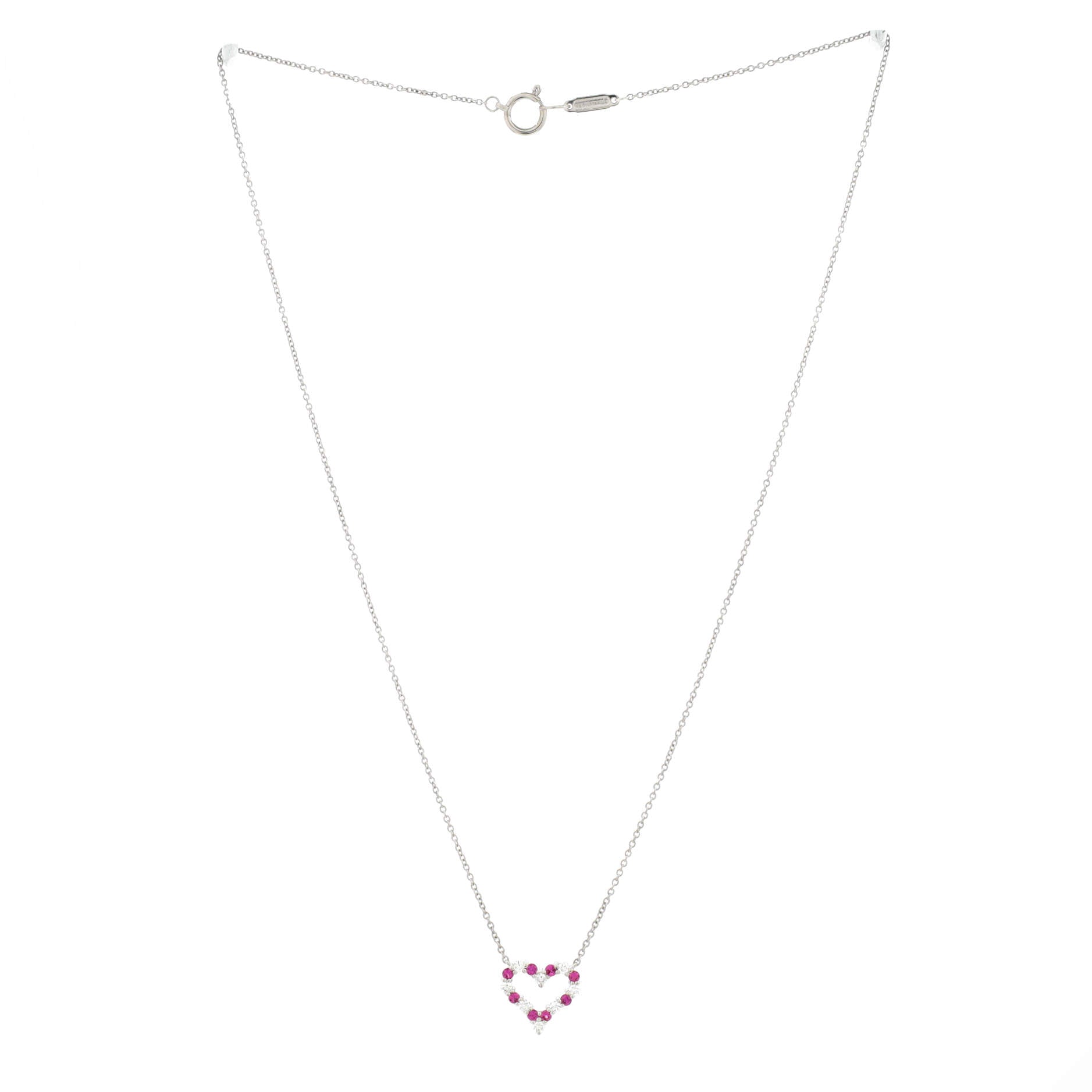 Sentimental Heart Pendant Necklace Platinum with Diamonds and Pink Sapphires Mini