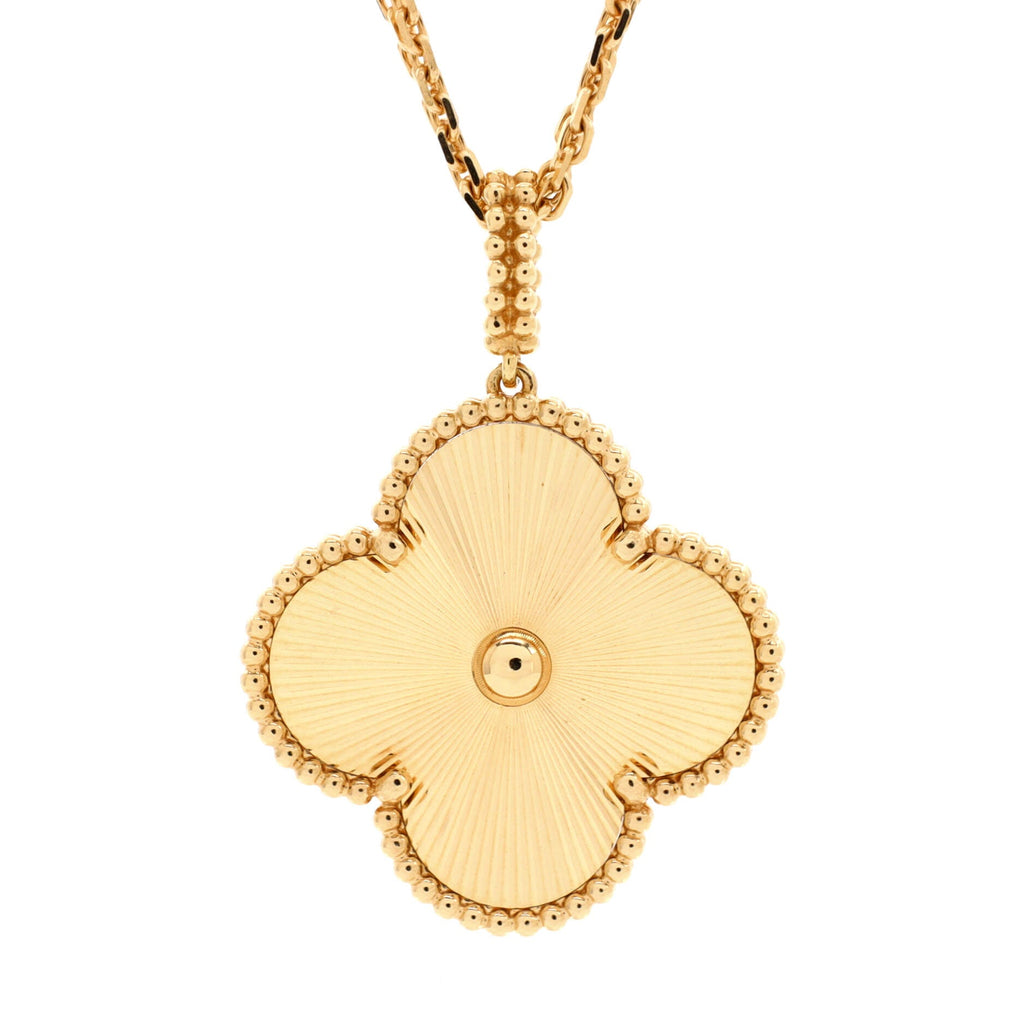 Magic Alhambra Pendant Necklace Guilloche 18K Yellow Gold