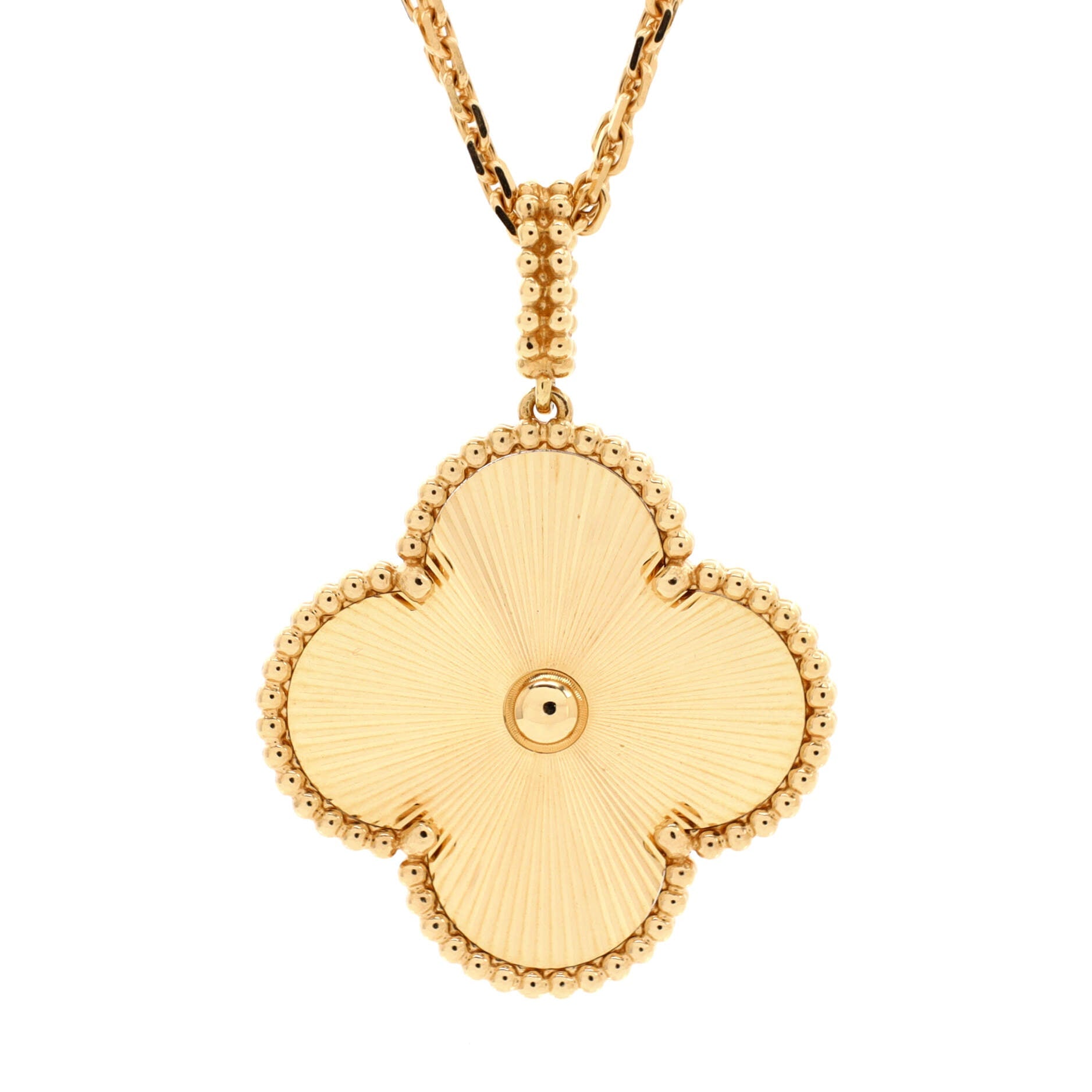 Magic Alhambra Pendant Necklace Guilloche 18K Yellow Gold