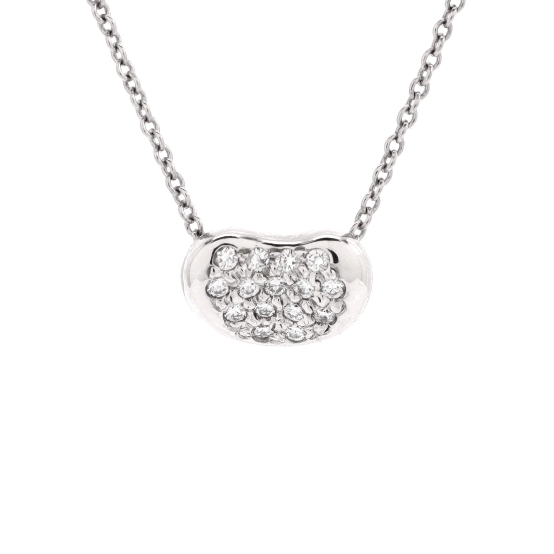 Elsa Peretti Bean Pendant Necklace Platinum with Diamonds 9mm