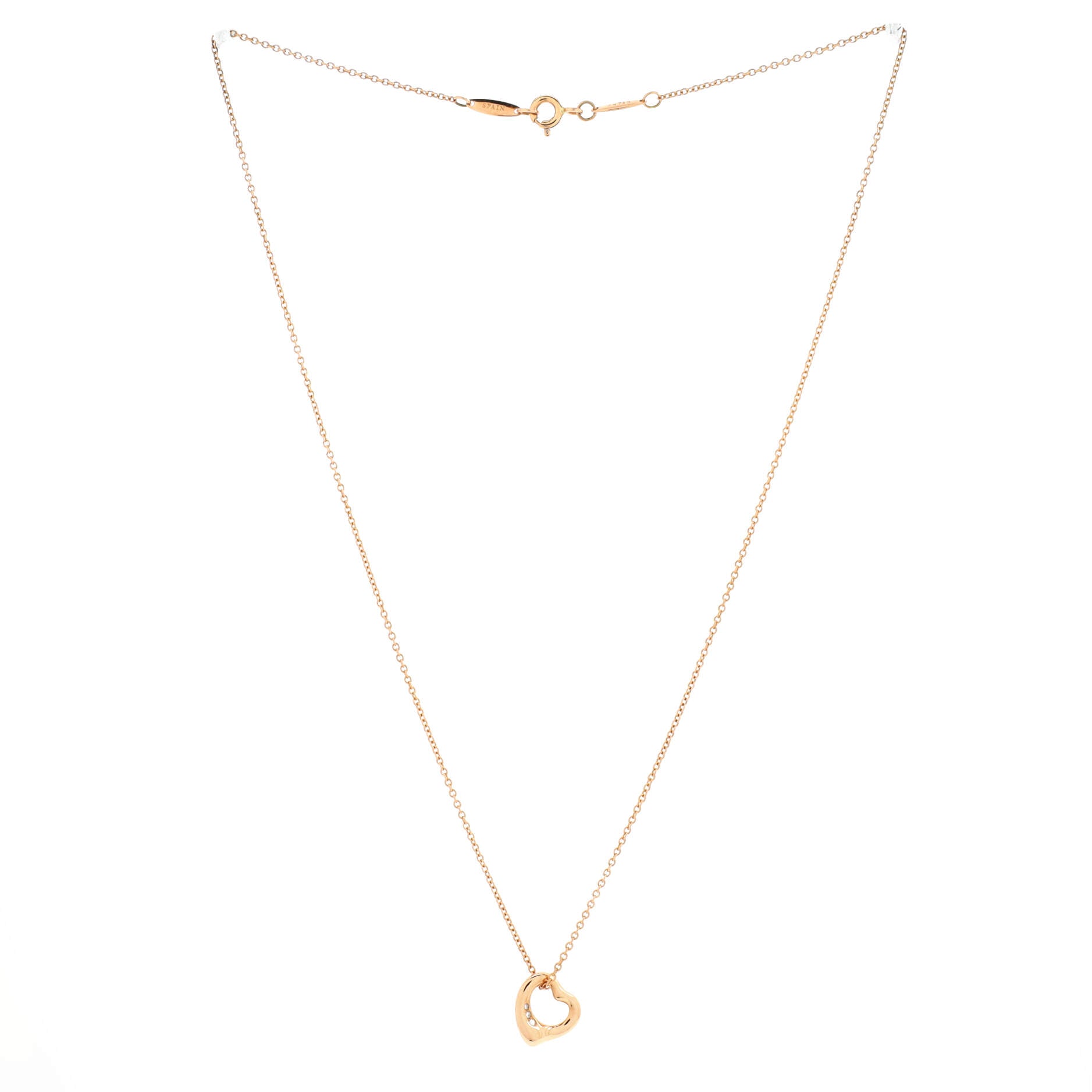 Elsa Peretti Open Heart 3 Diamonds Pendant Necklace 18K Rose Gold and Diamonds