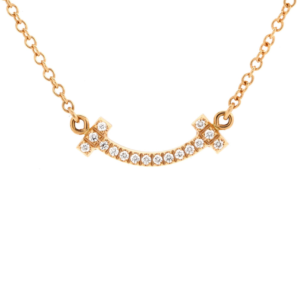 T Smile Pendant Necklace 18K Rose Gold with Diamonds Mini