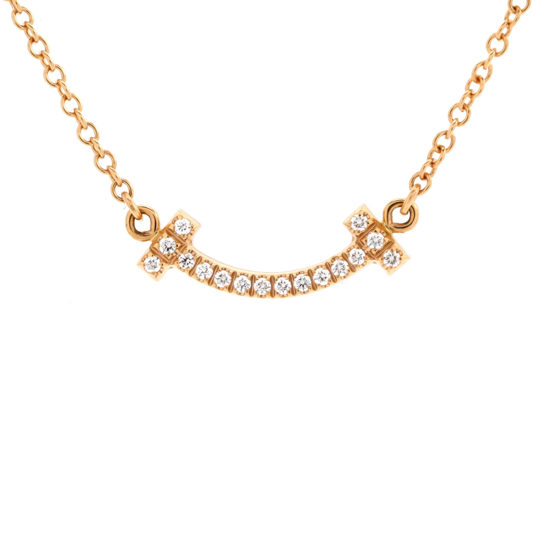 T Smile Pendant Necklace 18K Rose Gold with Diamonds Mini