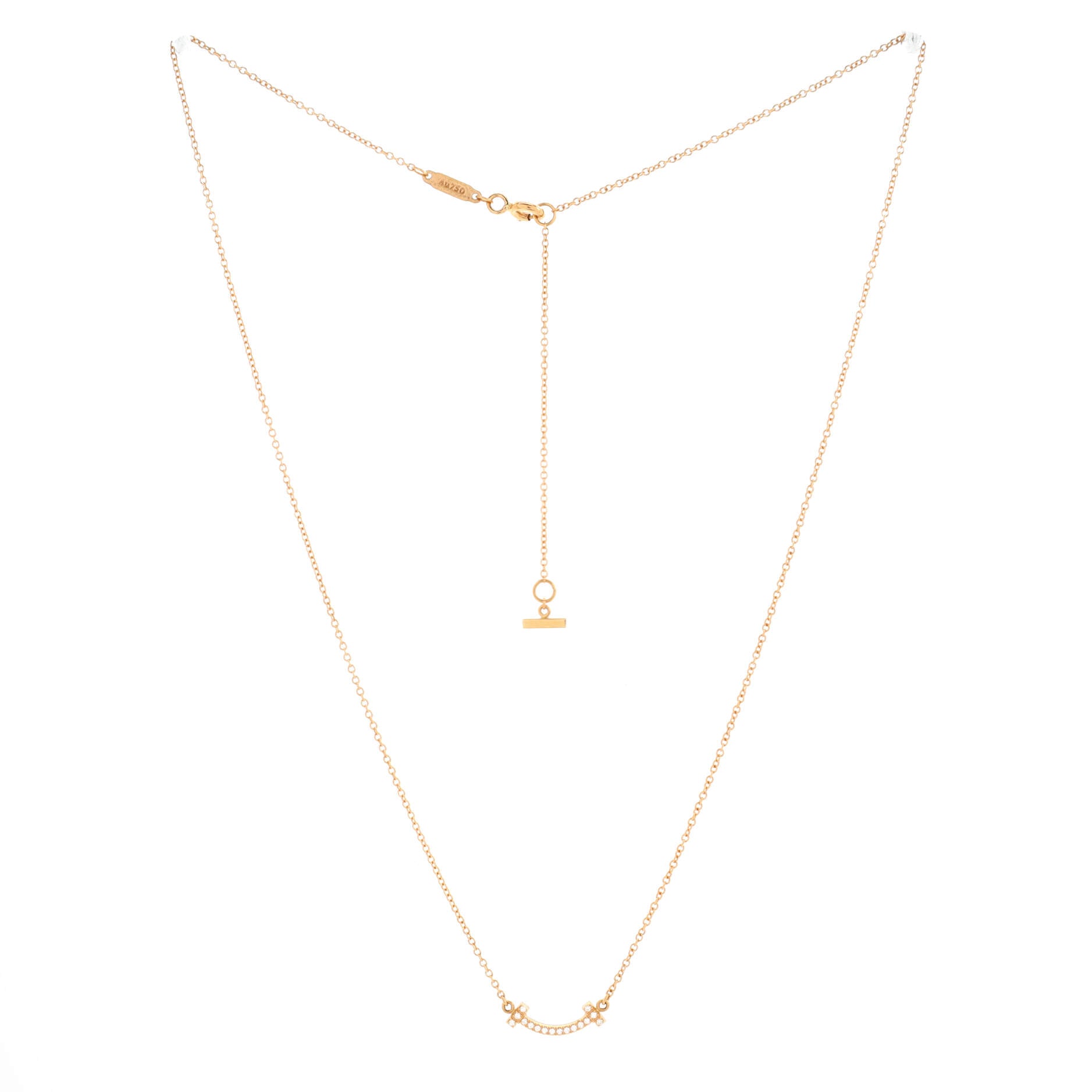 T Smile Pendant Necklace 18K Rose Gold with Diamonds Mini