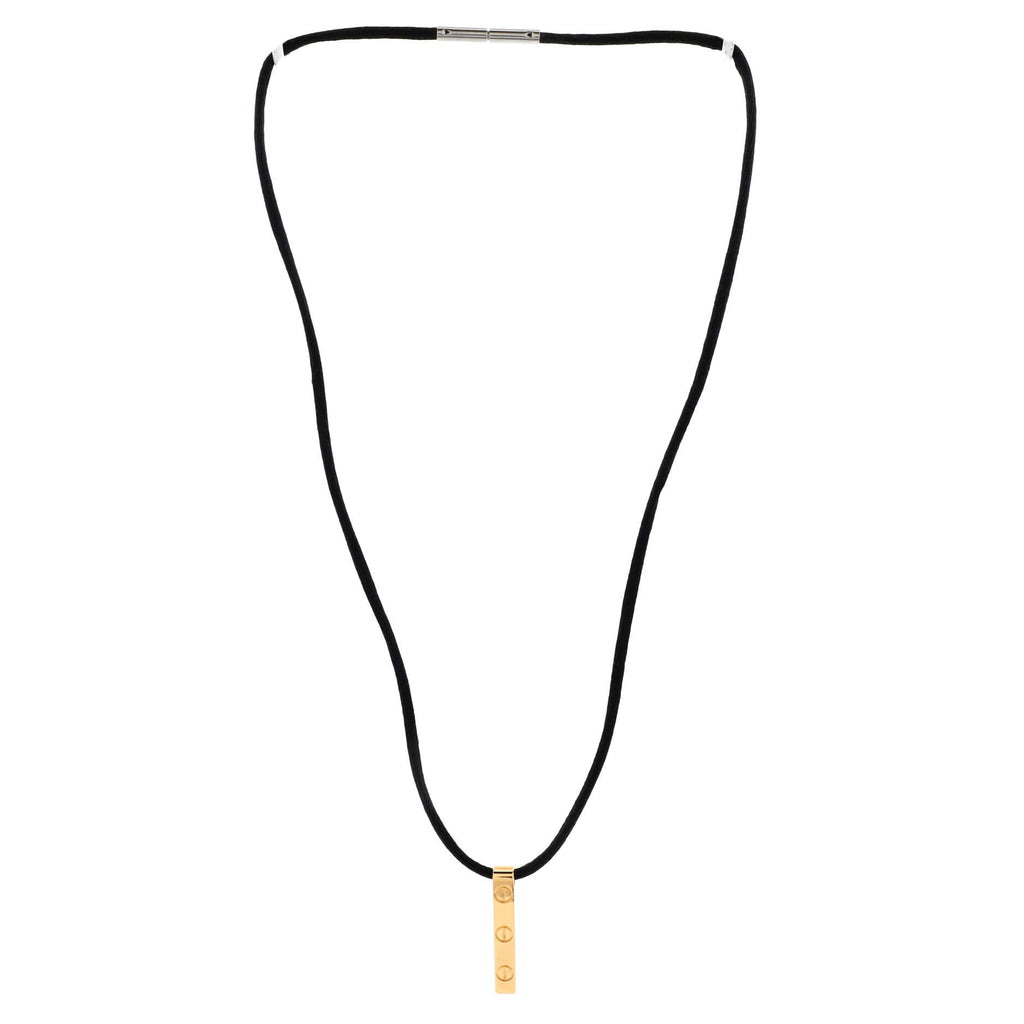 Love Bar Pendant Cord Necklace 18K Yellow Gold