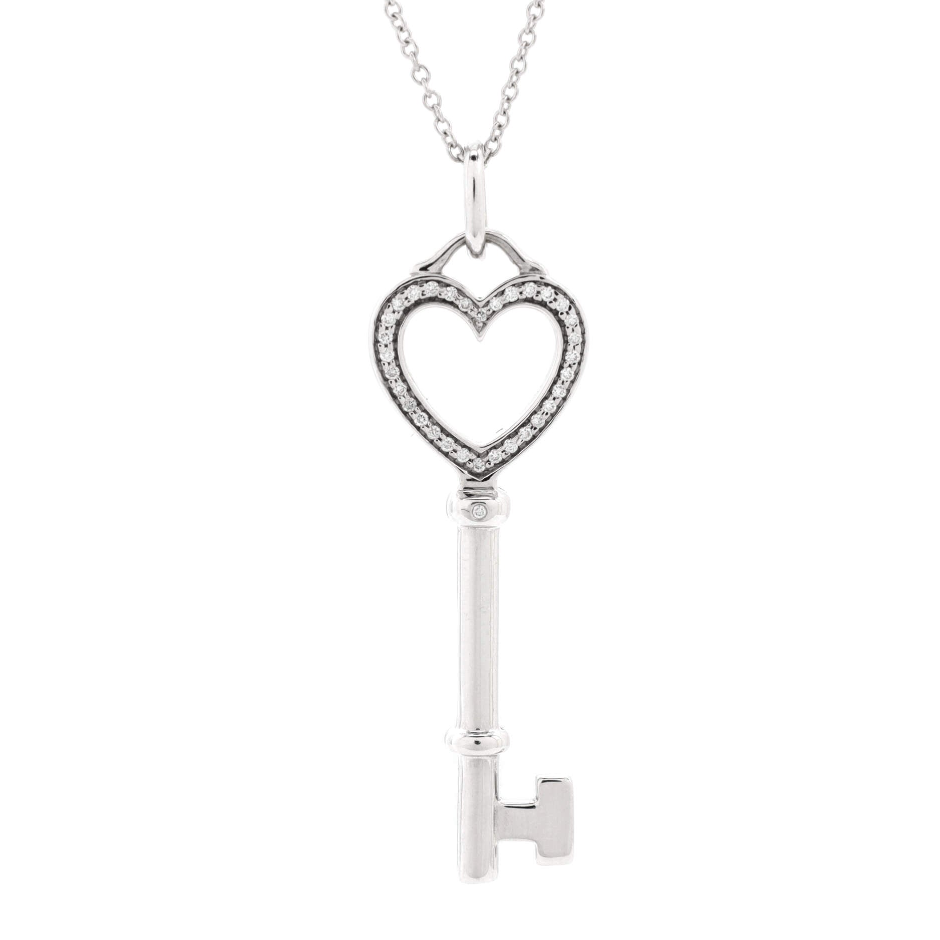 Heart Key Pendant Necklace 18K White Gold and Diamonds Medium