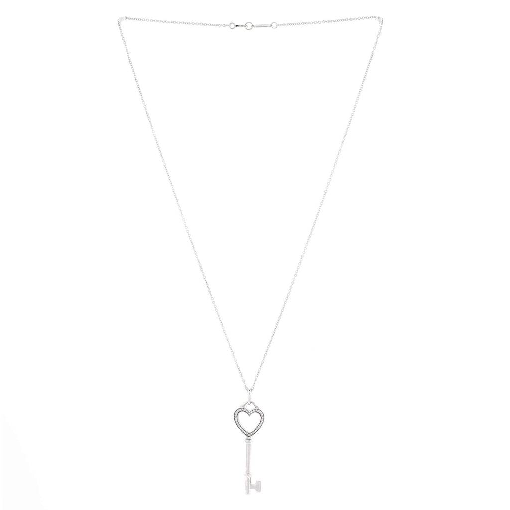 Heart Key Pendant Necklace 18K White Gold and Diamonds Medium