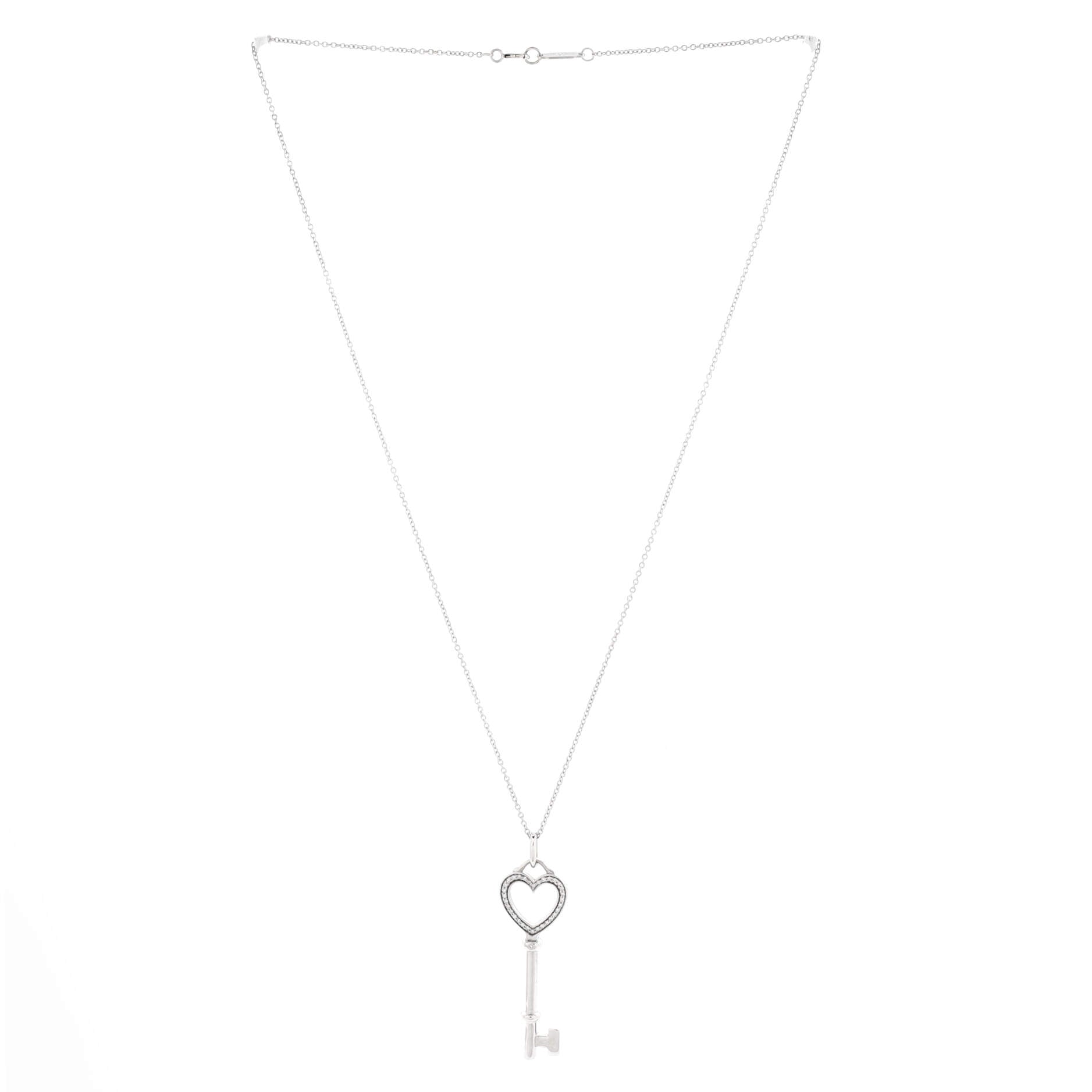 Heart Key Pendant Necklace 18K White Gold and Diamonds Medium