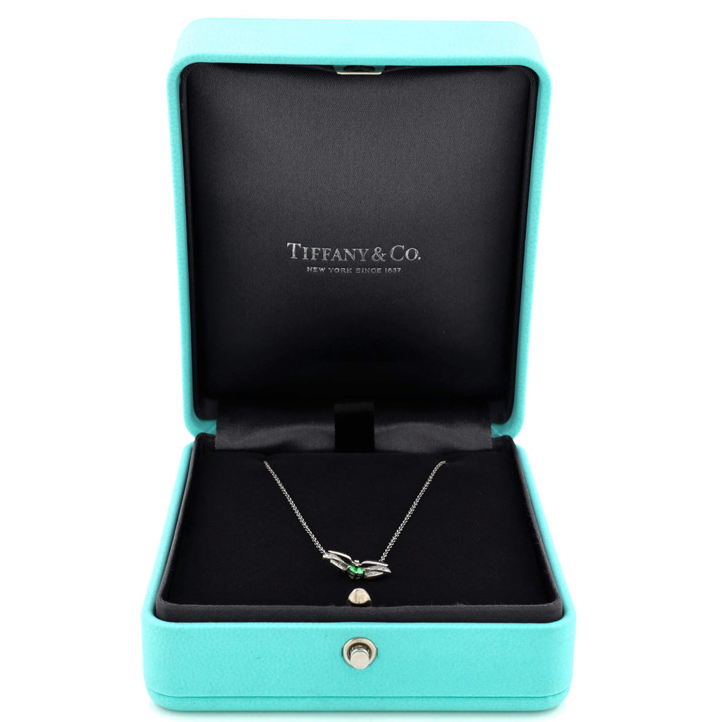 Paper Flowers Firefly Pendant Necklace Platinum with Diamonds and Tsavorite Small